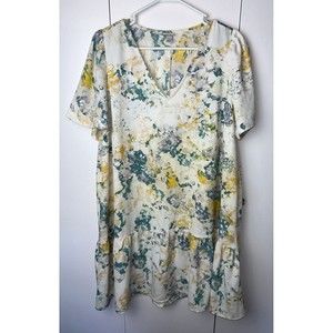 a new day Dress Women Cream Multi Color Floral V-Neck Ruffle Short Sleeve Size L